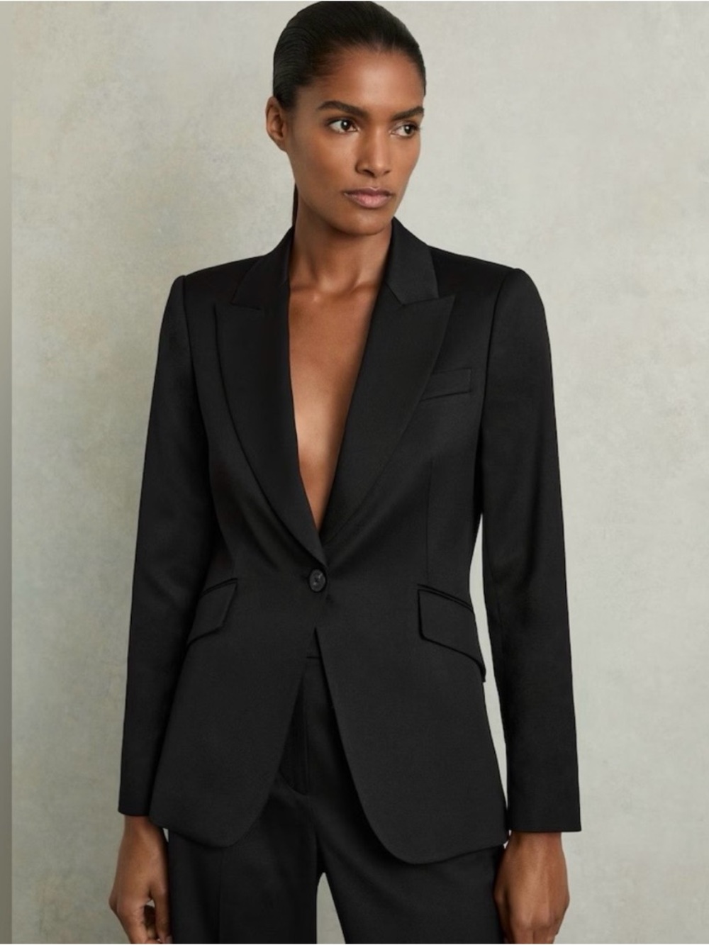 Reiss Harper Black Single-Button Tailored Women's Wool Blend Blazer Size 10